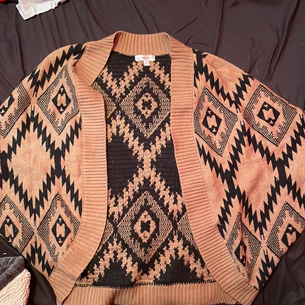 Cute native style shawl cardigan Brown and black